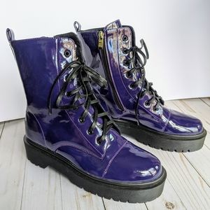 Glossy Purple Vinyl Platform Combat Boots